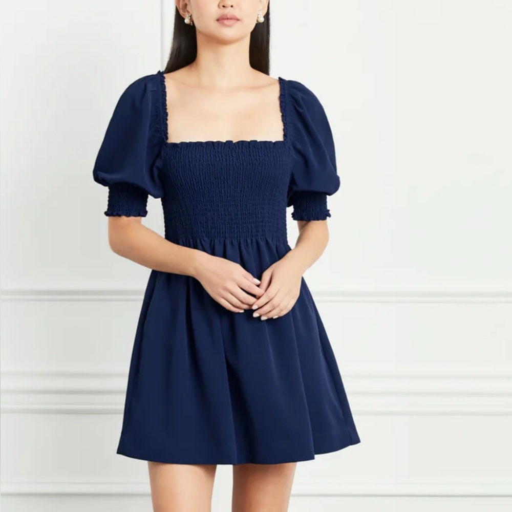 Hill House Home Athena Babydoll Nap Dress Wrinkle Free Navy Crepe XS Extra Small